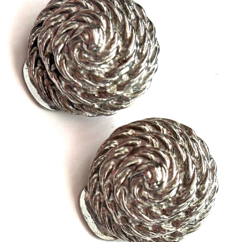 1980 s Vintage estate sale Silver Swirl Clip-On Earrings - Women Jewelry